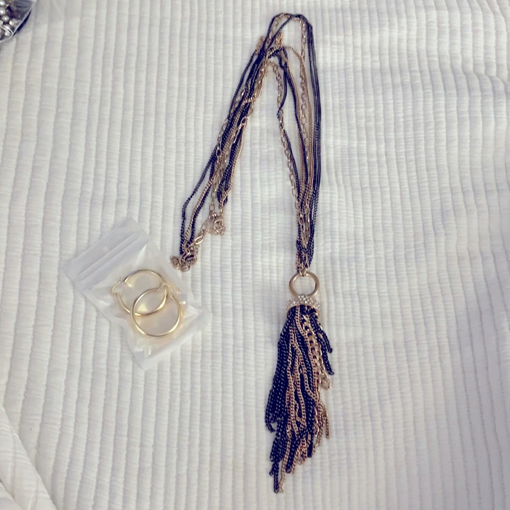 Tassel Necklace and Gold Hoops
